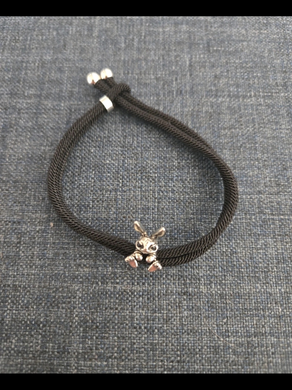 Black Rope Bunny Charm Bracelet